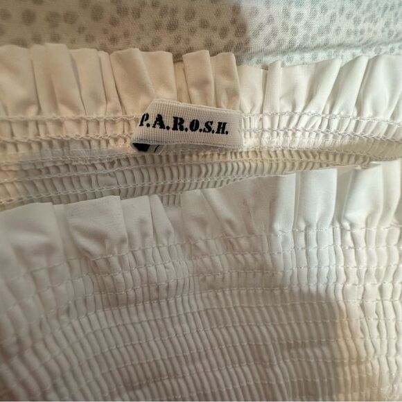 P.A.R.O.S.H Shirred White Puff Sleeve Cotton Blouse | S - Picture 10 of 11